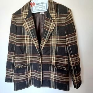 Vintage Worthington Brown Tartan Plaid blazer with Pockets - size 12